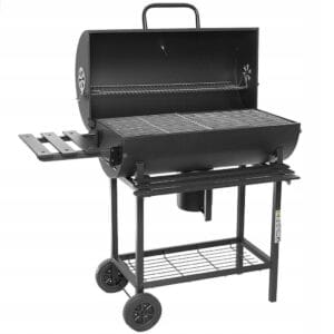 Grill węglowy z rusztem żeliwnym, popielnikiem i półkami