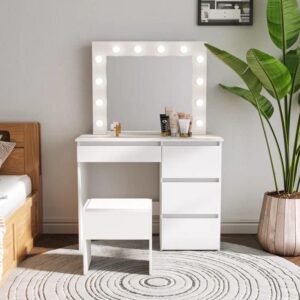 Toaletka kosmetyczna z oświetleniem i taboretem